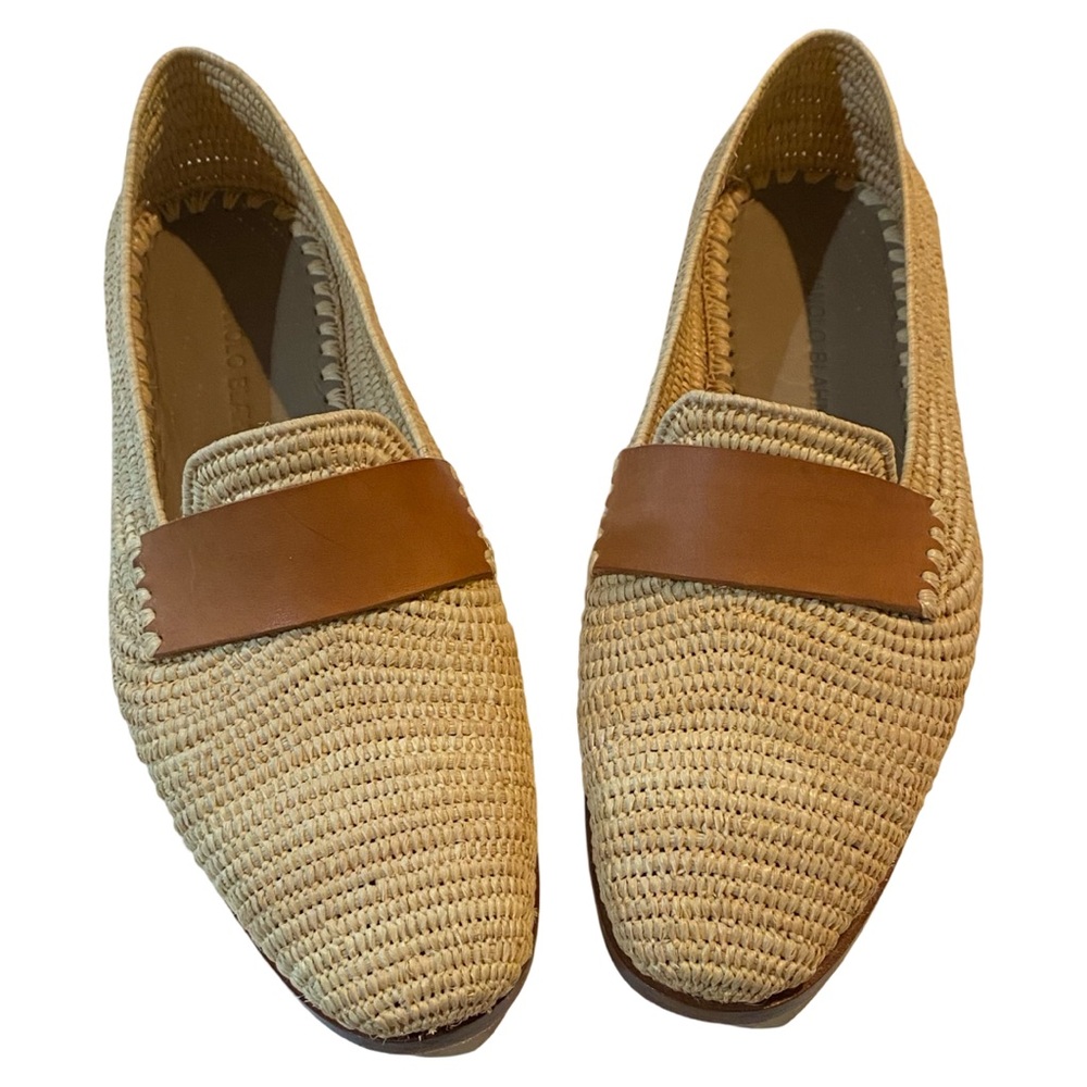 Manolo Blahnik raffia loafers. EUC
